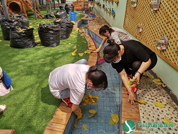 江油市东方红幼儿园开展卫生清扫活动